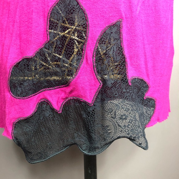 She Said Small Pink With Black Lace Top Cap Sleeve - Picture 3 of 7
